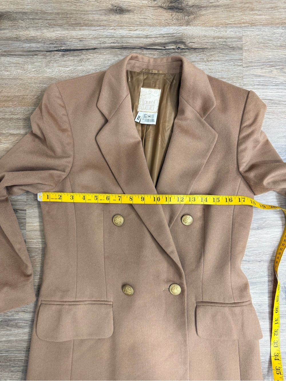 Laurel Classics 100% Cashmere Old Money Longline Blazer Dress Camel Double Breas - Picture 9 of 12